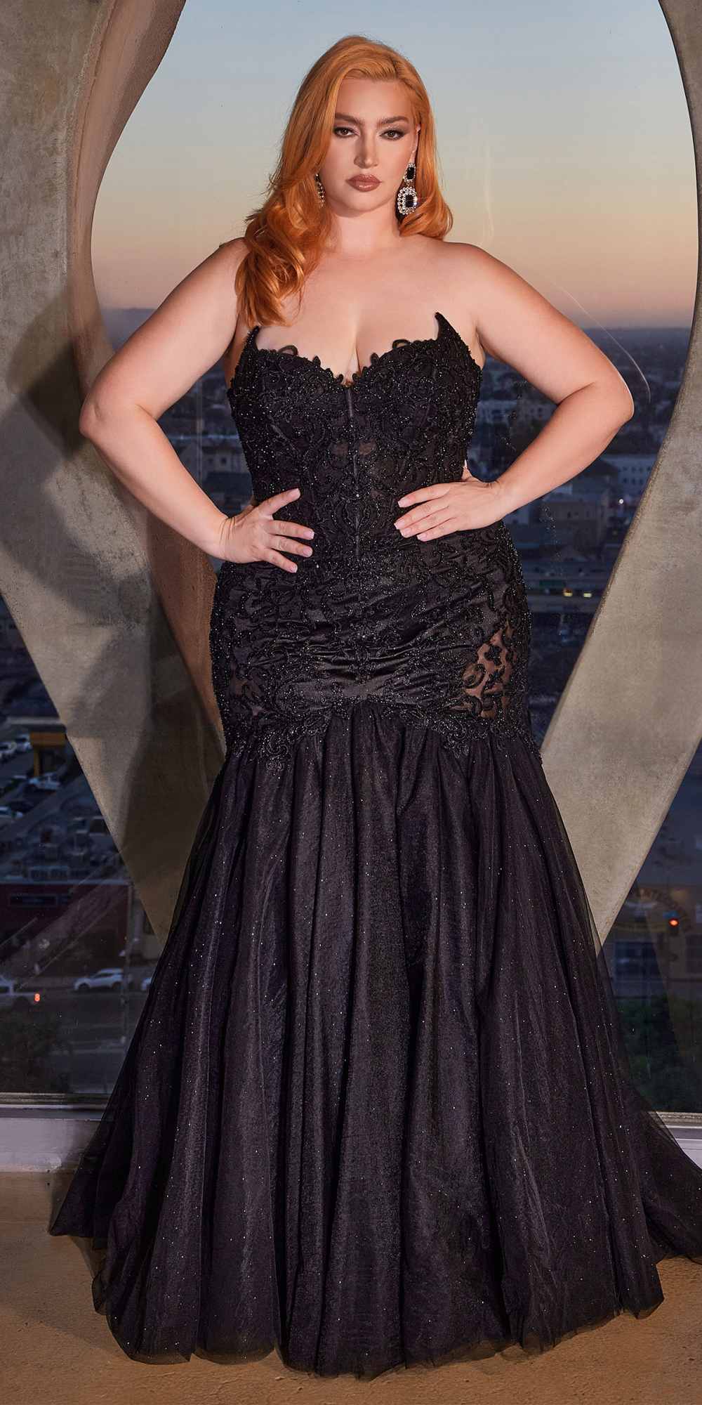 Ladivine CDS482 Long Fitted Strapless Lace and Tulle Mermaid Gown