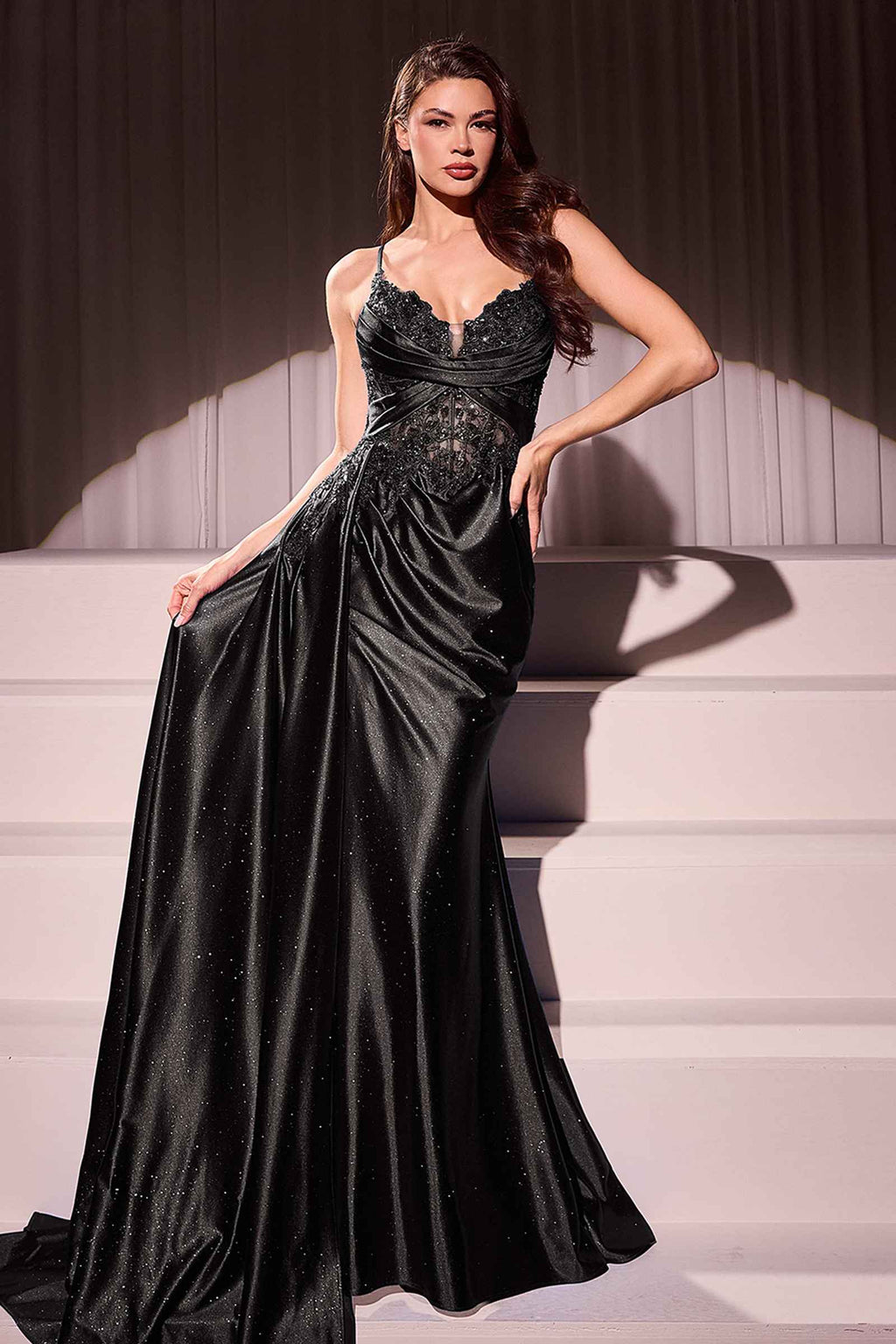 Ladivine CDS524 Dress Fitted Satin & Lace Evening Gown