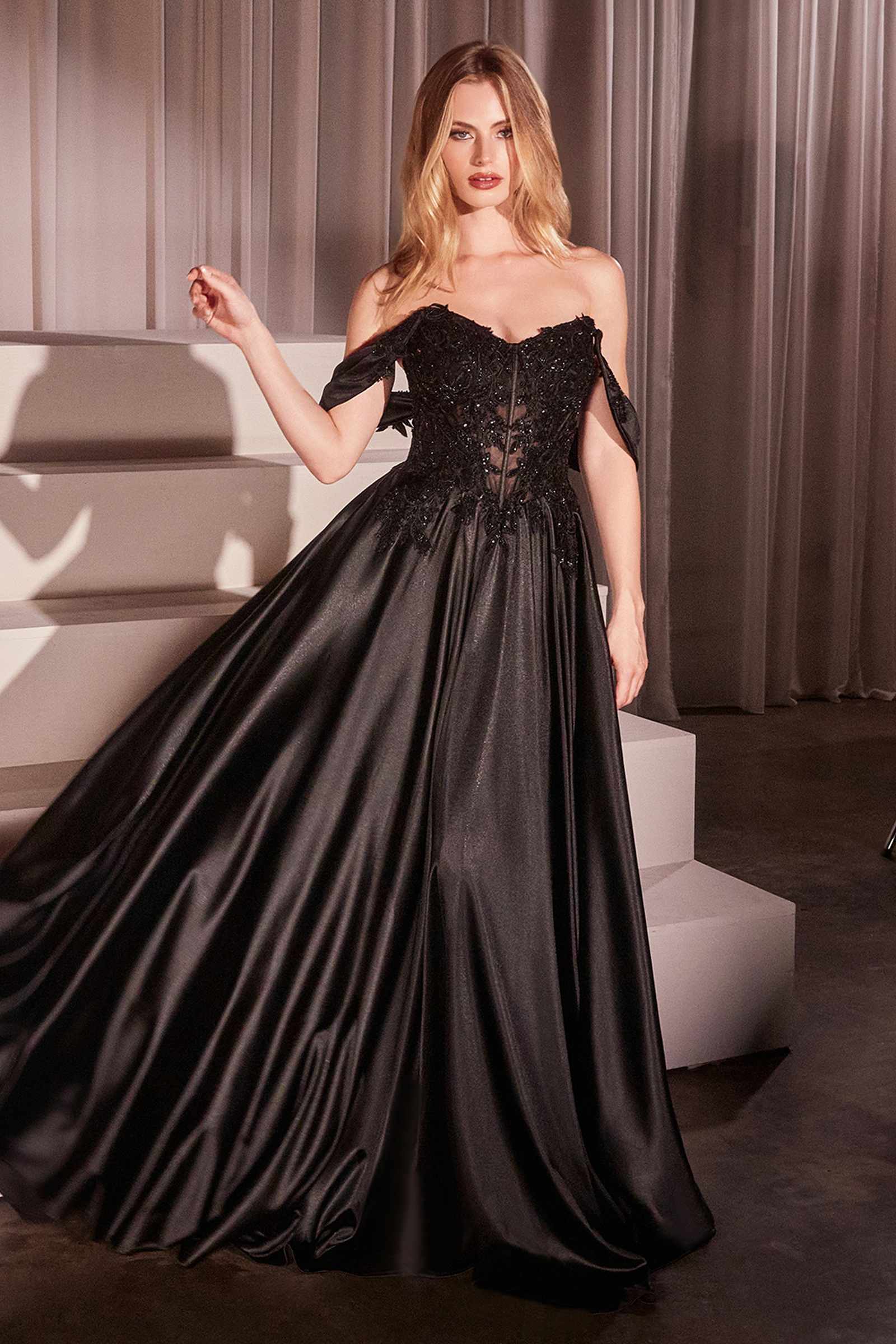 Ladivine CDS525 Dress Off The Shoulder Lace & Satin A-Line Prom Gown