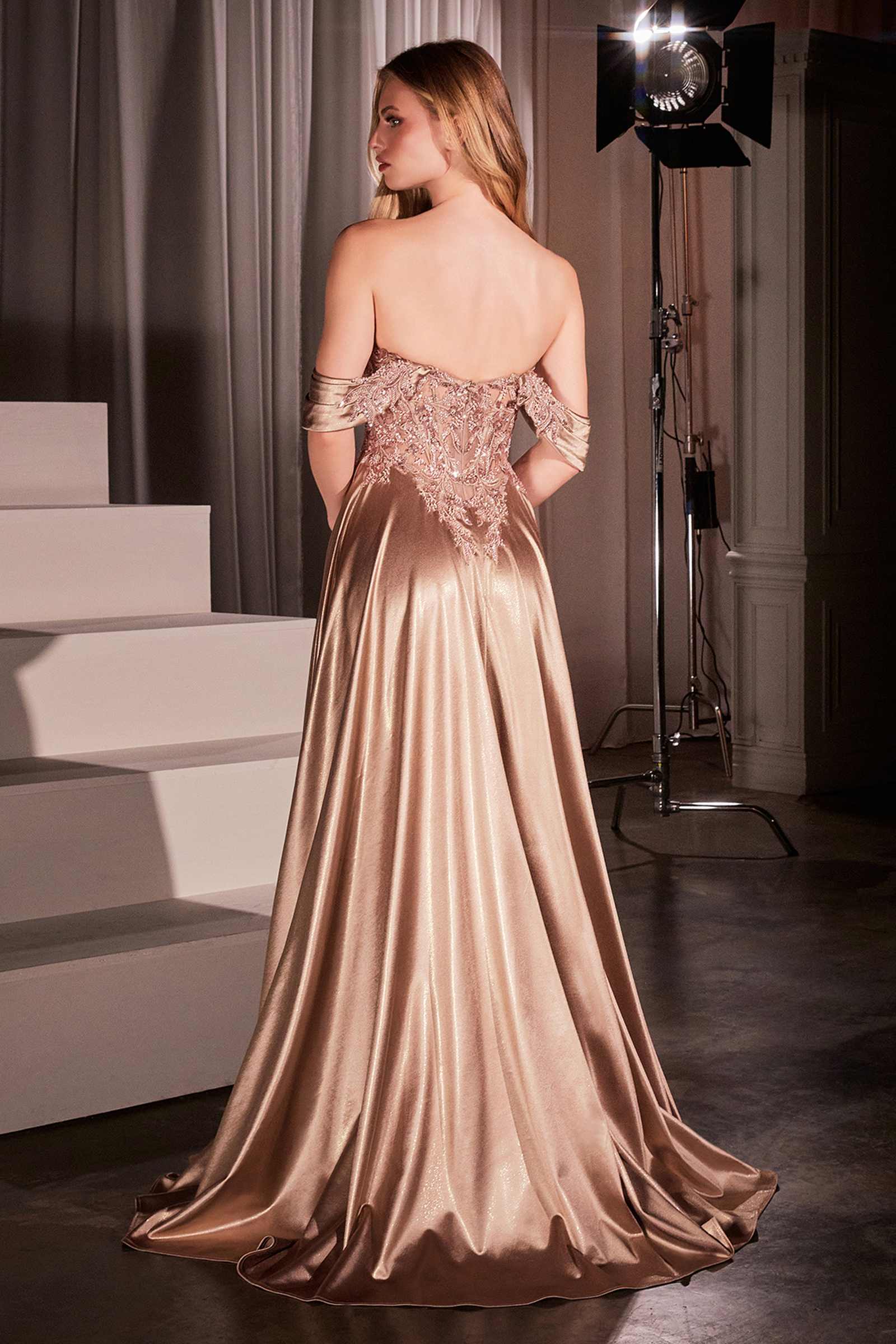 Ladivine CDS525 Dress Off The Shoulder Lace & Satin A-Line Prom Gown