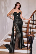 Ladivine CDS565 Sleek Satin Strapless Sweetheart Sequin Applique Gown