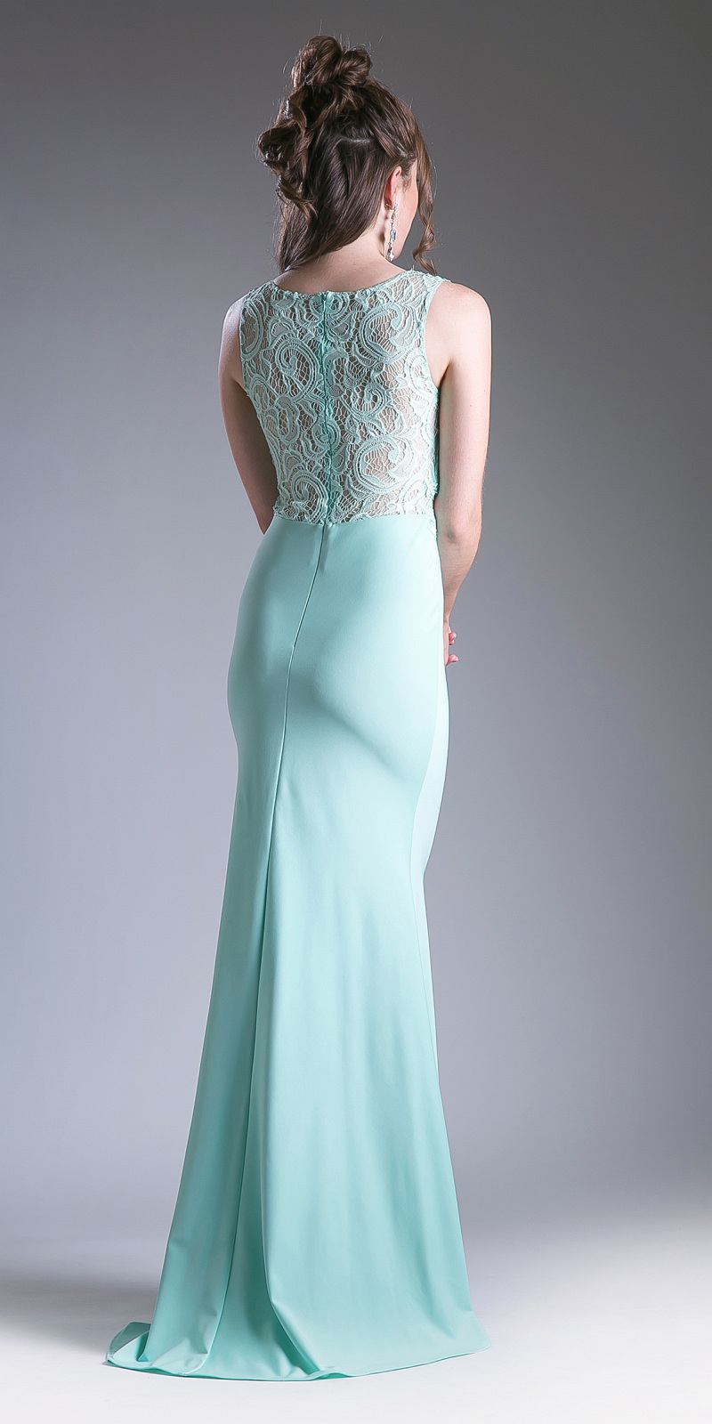 Cinderella Divine CF115 Long Lace Bodice Stretch Knit Sheath Dress Sleeveless