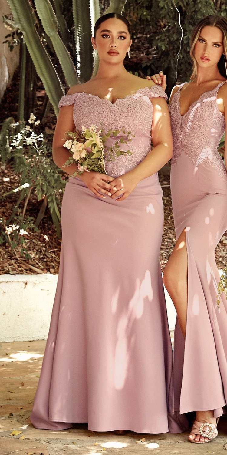 Cinderella Divine CF158 Off Shoulder Floor Length Evening Gown Applique Bodice