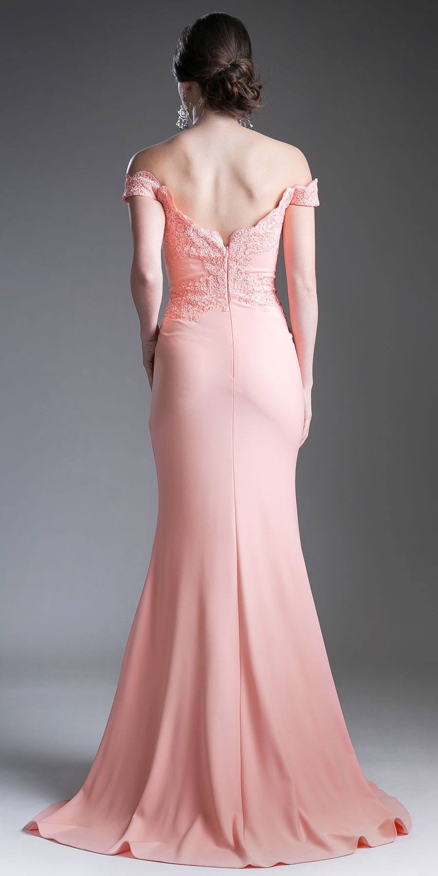 Cinderella Divine CF158 Off Shoulder Floor Length Evening Gown Applique Bodice
