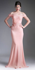 Cinderella Divine CF158 Off Shoulder Floor Length Evening Gown Applique Bodice