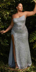 Cinderella Divine CH165C Long Strapless Asymmetrical Fitted Sequin Gown