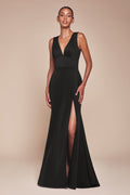 Ladivine CH395 Long Sleeveless V-Neckline Chiffon Dress