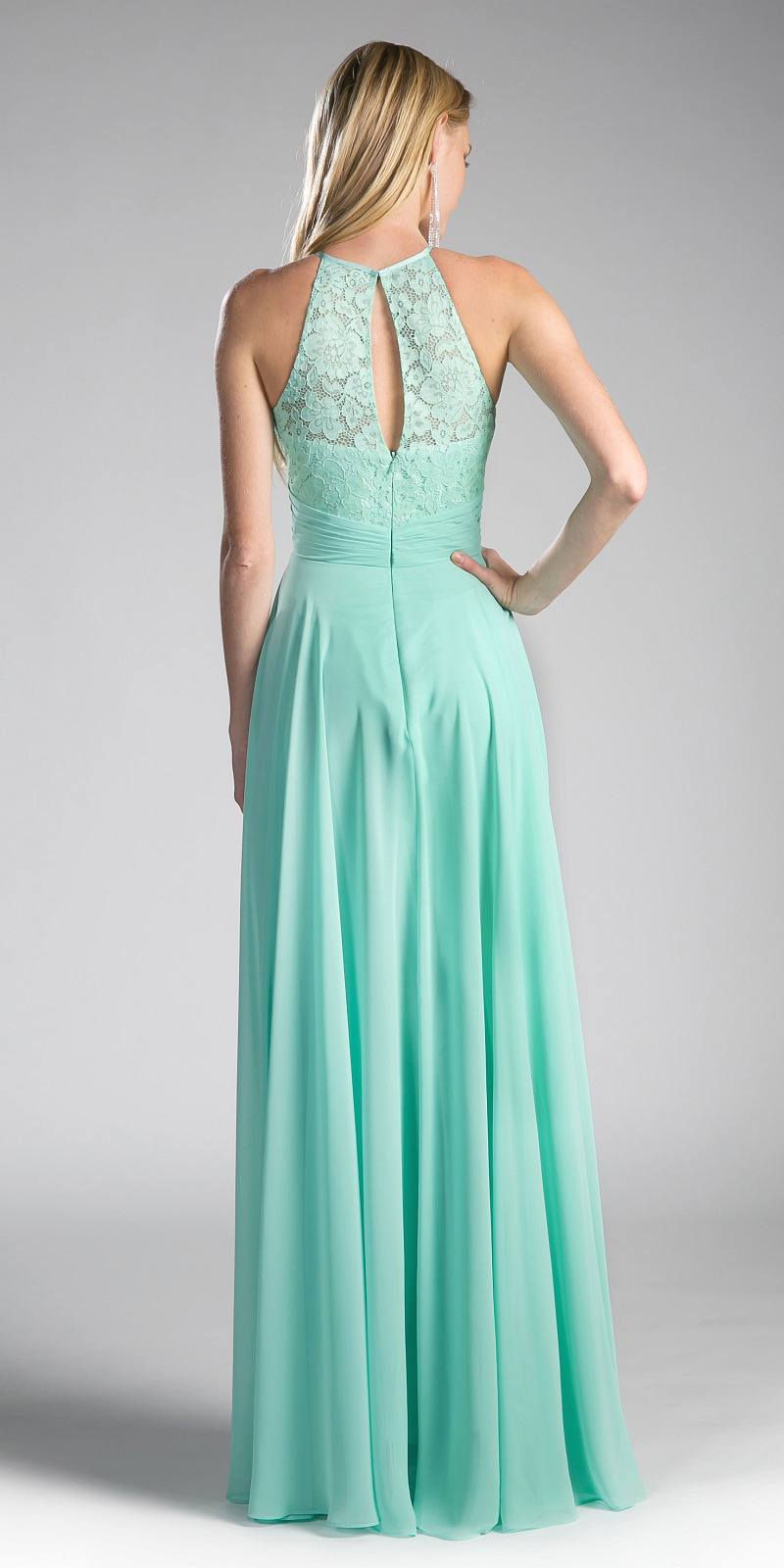 CLEARANCE - Cinderella Divine CJ228 Halter Lace Long Dress Keyhole Neckline (Size 18)