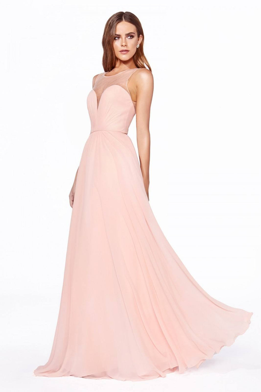 Cinderella Divine CJ251 Long A-Line Chiffon Dress Illusion Neckline