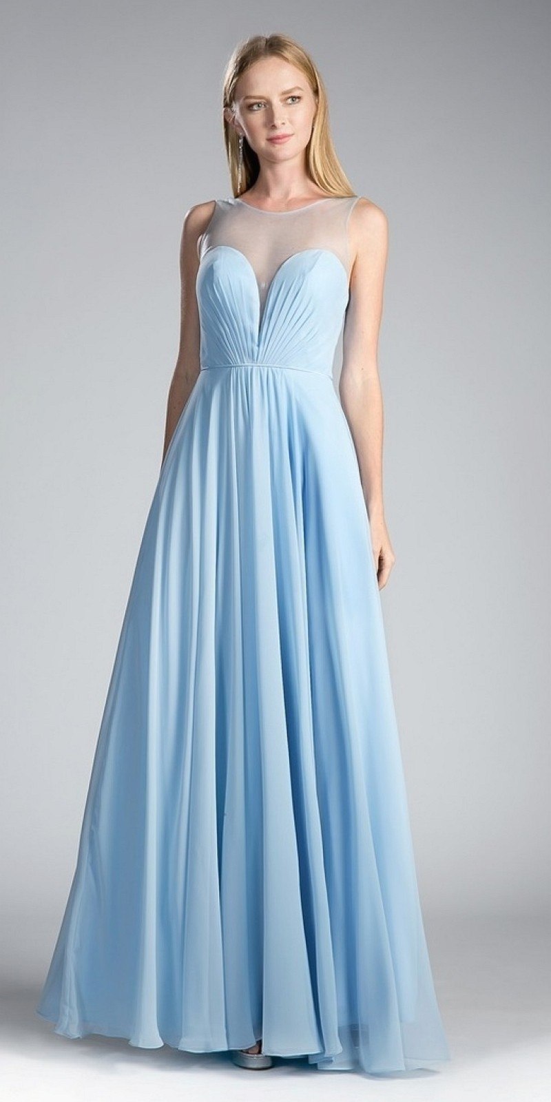 Cinderella Divine CJ251 Long A-Line Chiffon Dress Illusion Neckline