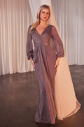 Ladivine CK2141 Long Sleeve Sheath Draped Dress