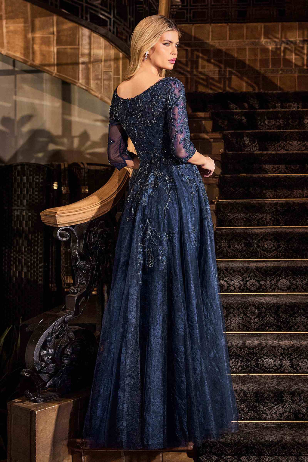 Ladivine CK2401 A-Line Lace & Tulle Modest Mother of the Bride Gown