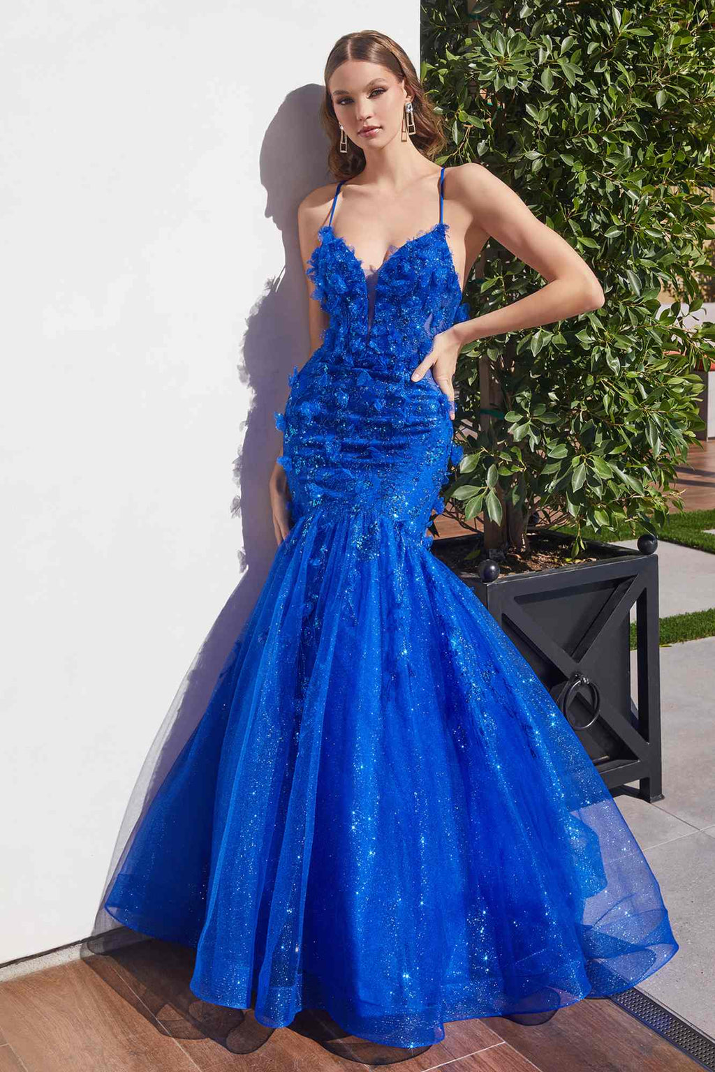 Ladivine CM328 Long Floral Applique Mermaid Gown