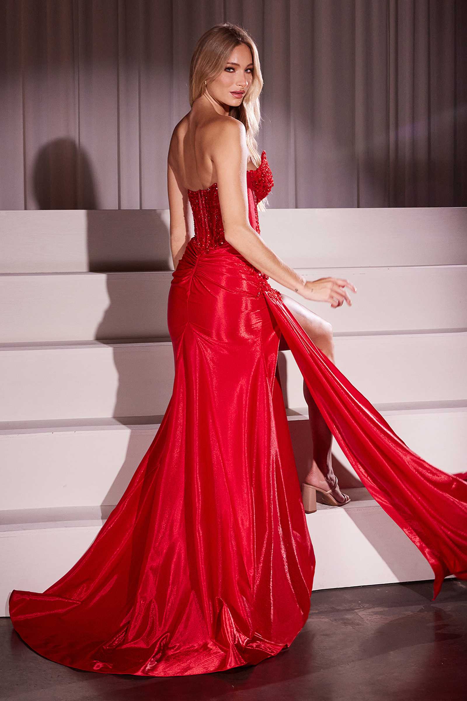 Ladivine CM369 Dress Strapless Stretch Taffeta Fitted Gown