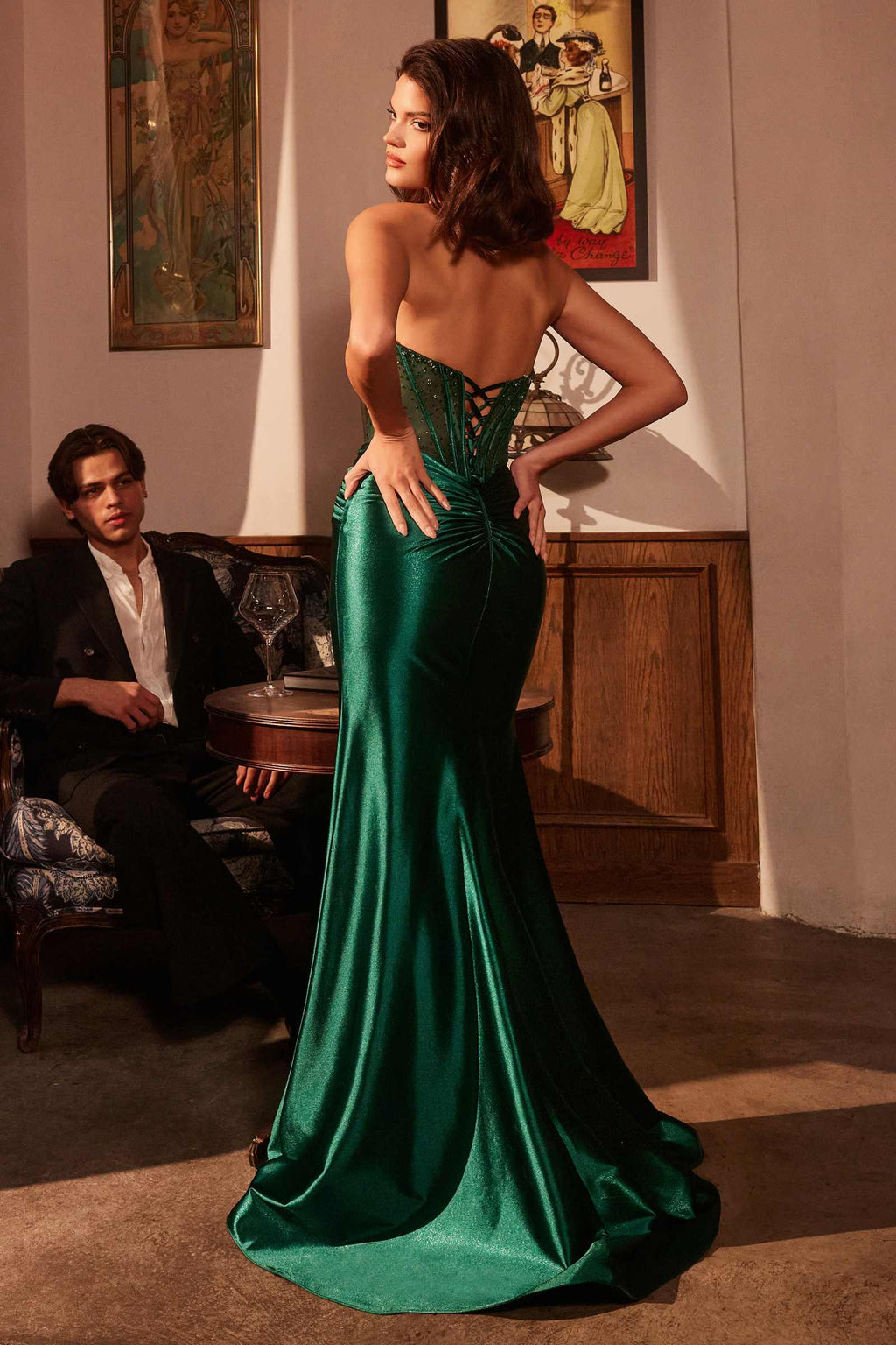 Ladivine CM378 Dress Strapless Satin Corset Prom Gown