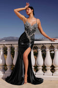 Ladivine CM383 Fitted Crystal & Satin Bodycon Dress