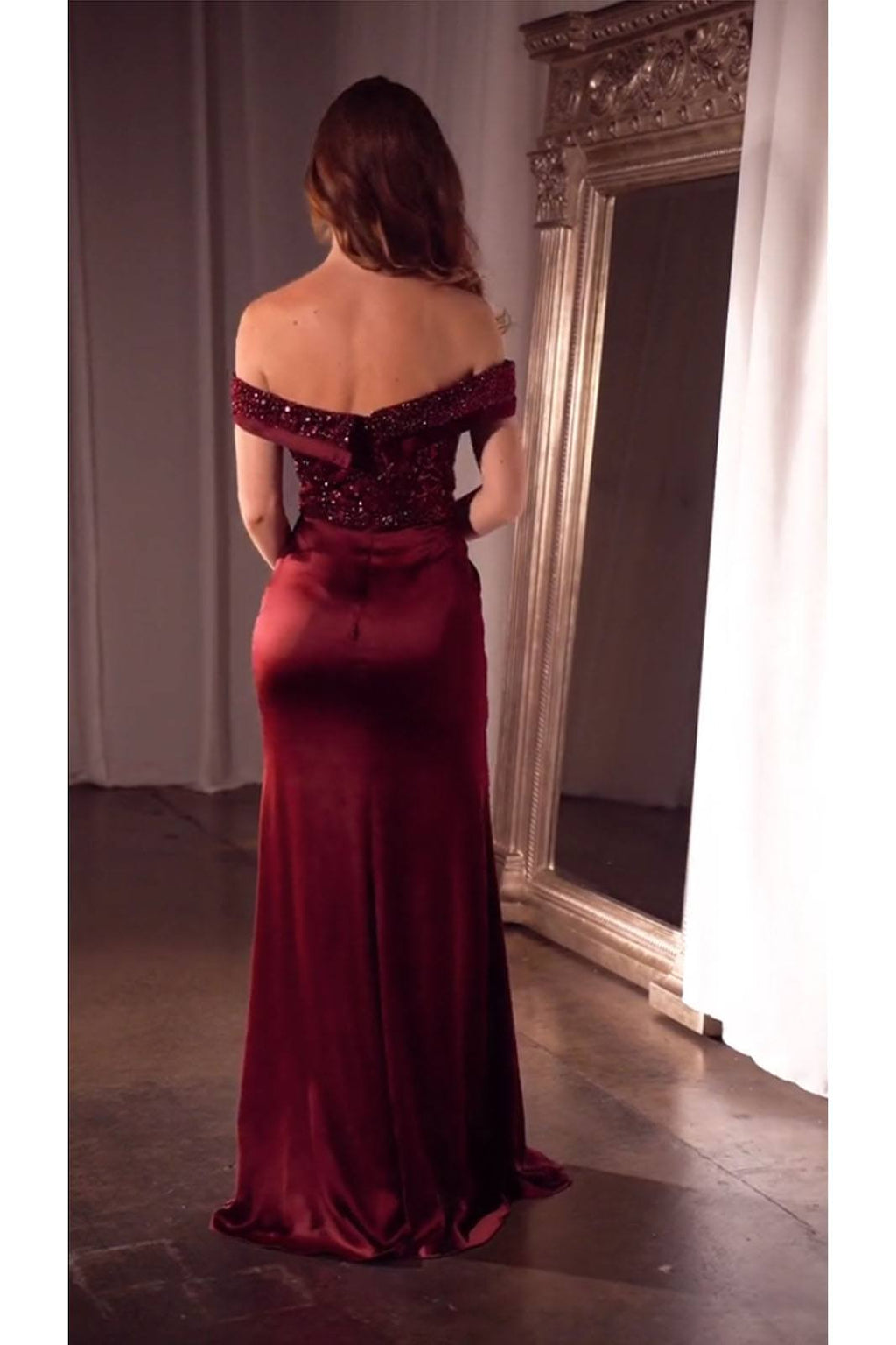 Ladivine CR877 Dress Off the Shoulder Sequin Bodice Formal Gown