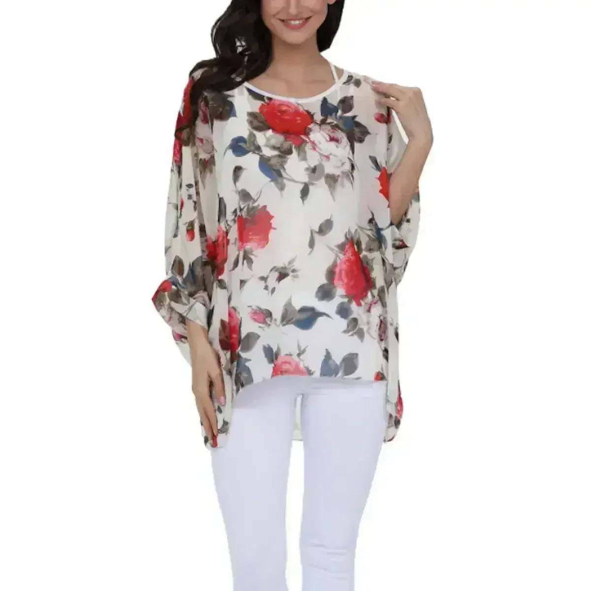 Rose Floral Chiffon Top - Boho Summer Loose Blouse | Femstylo