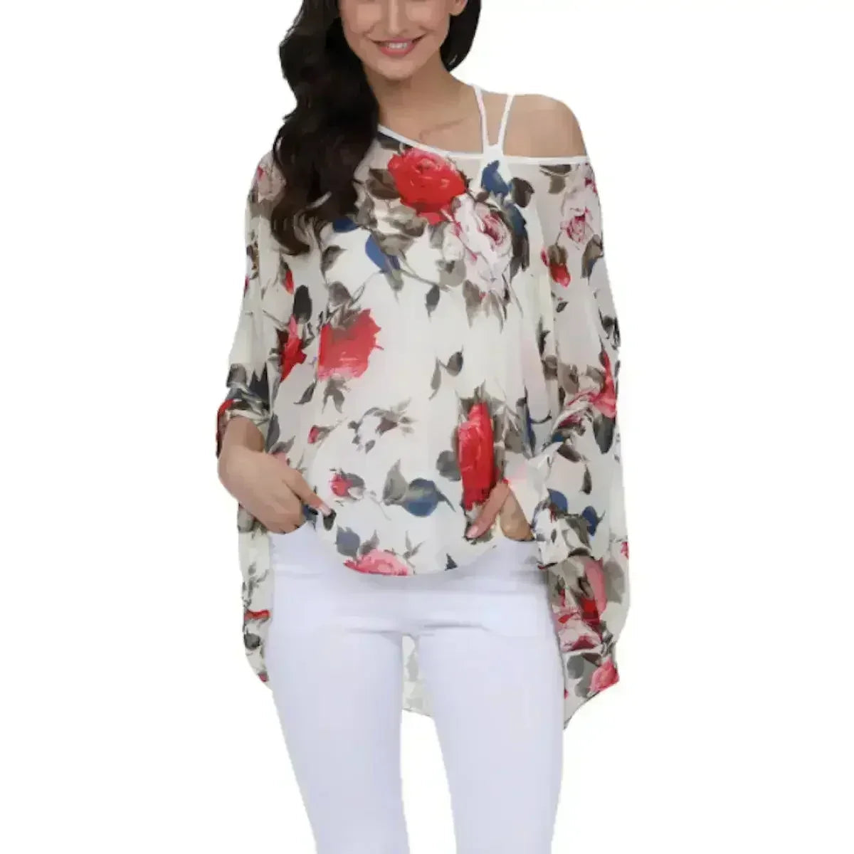 Rose Floral Chiffon Top - Boho Summer Loose Blouse | Femstylo