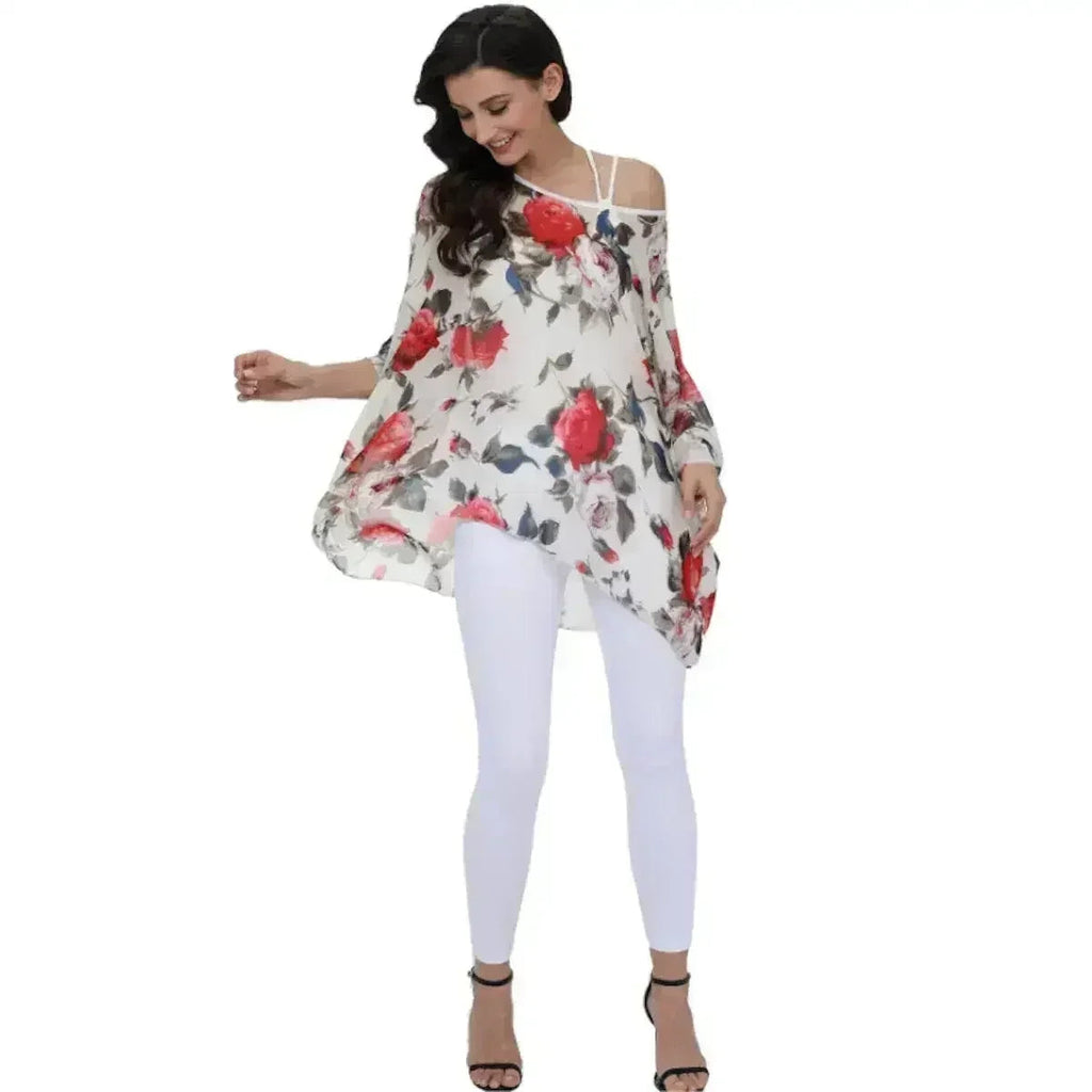 Rose Floral Chiffon Top - Boho Summer Loose Blouse | Femstylo
