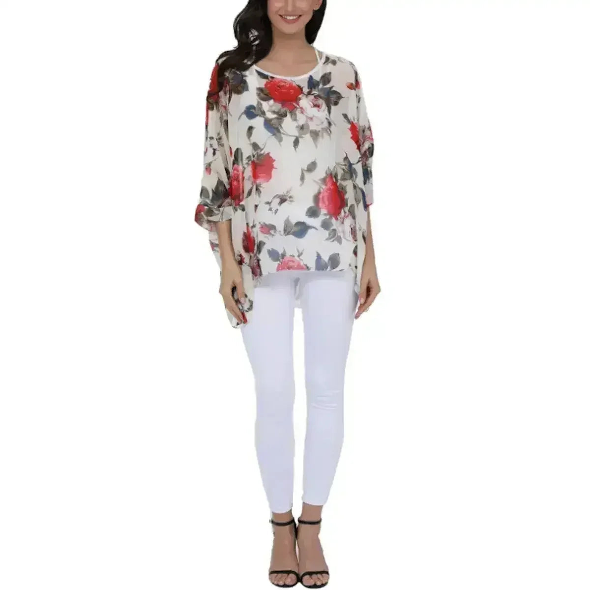 Rose Floral Chiffon Top - Boho Summer Loose Blouse | Femstylo