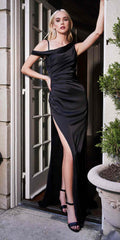 Cinderella Divine CU093 Asymmetrical Shoulder Satin Dress