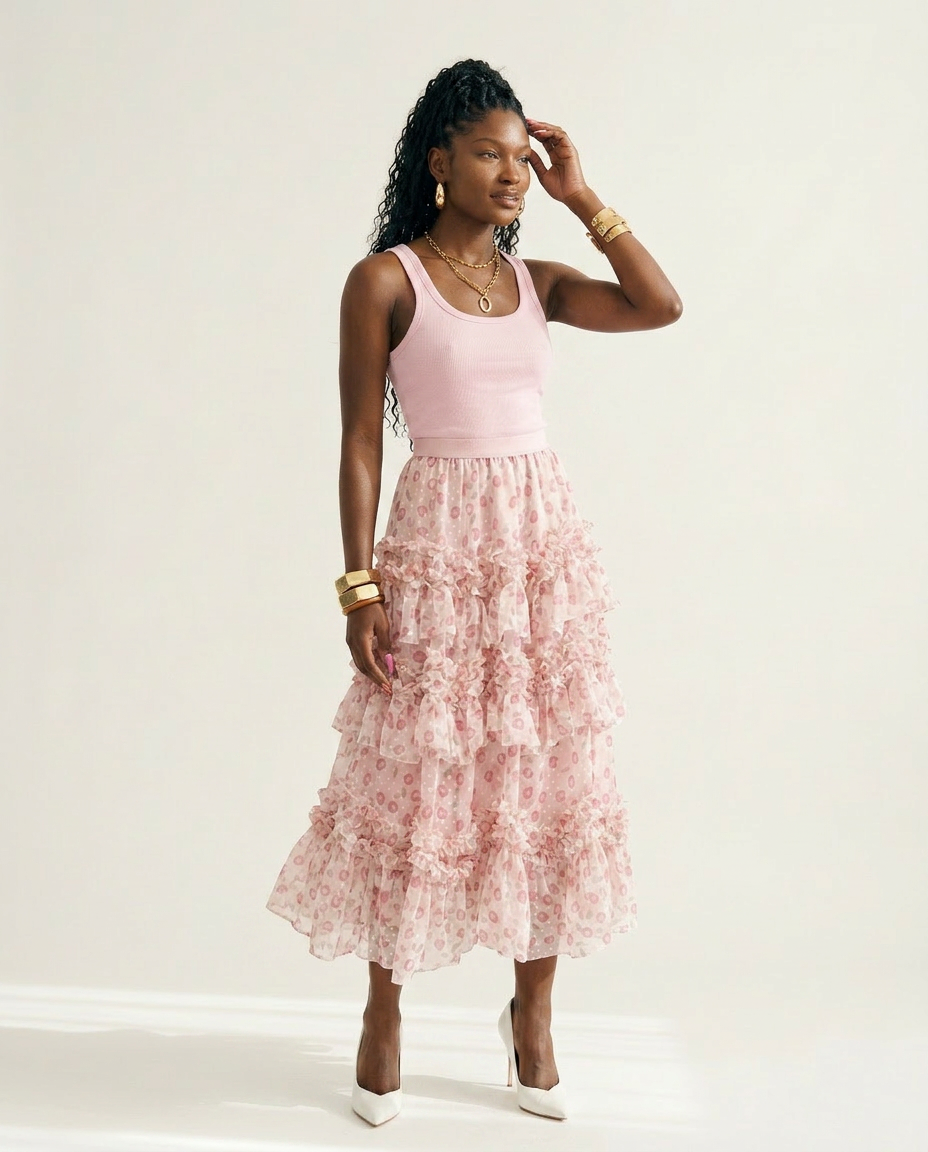 Divine Floral Ruffle Maxi Skirt