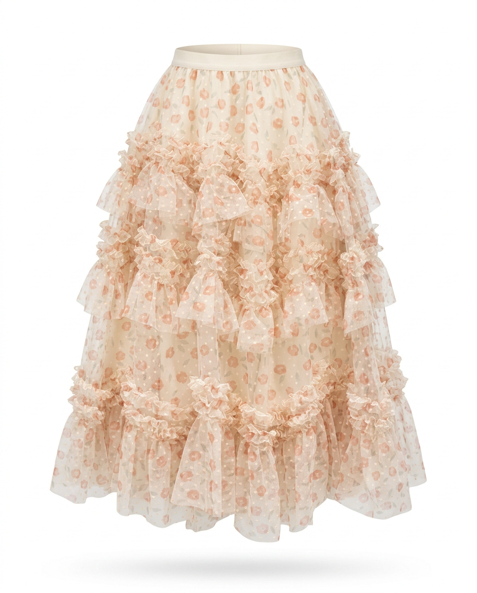 Divine Floral Ruffle Maxi Skirt