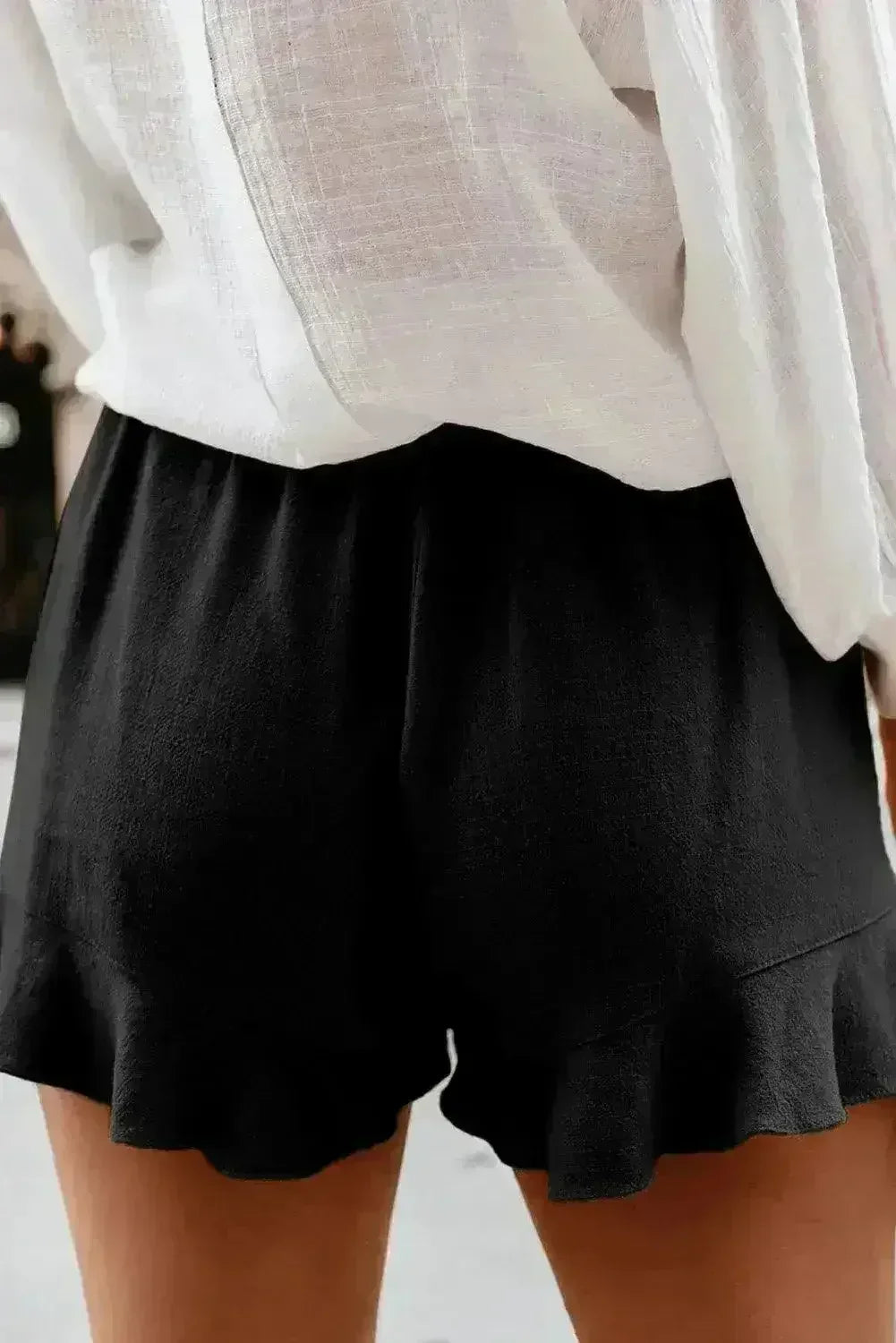 Casual Pocketed Flutter Black Linen Cotton Shorts