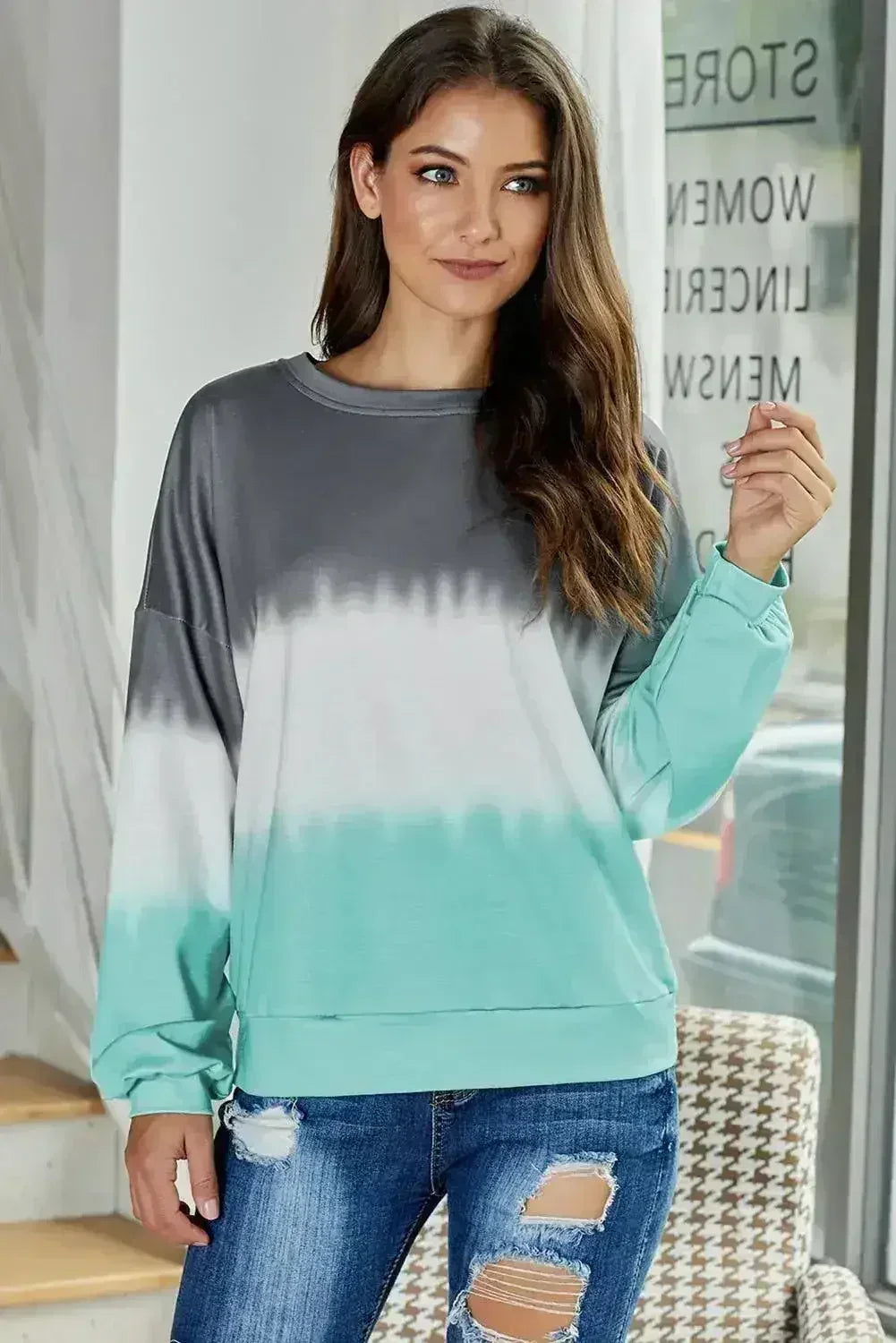 Casual Gray Color Block Tie Dye Pullover Sweatshirt