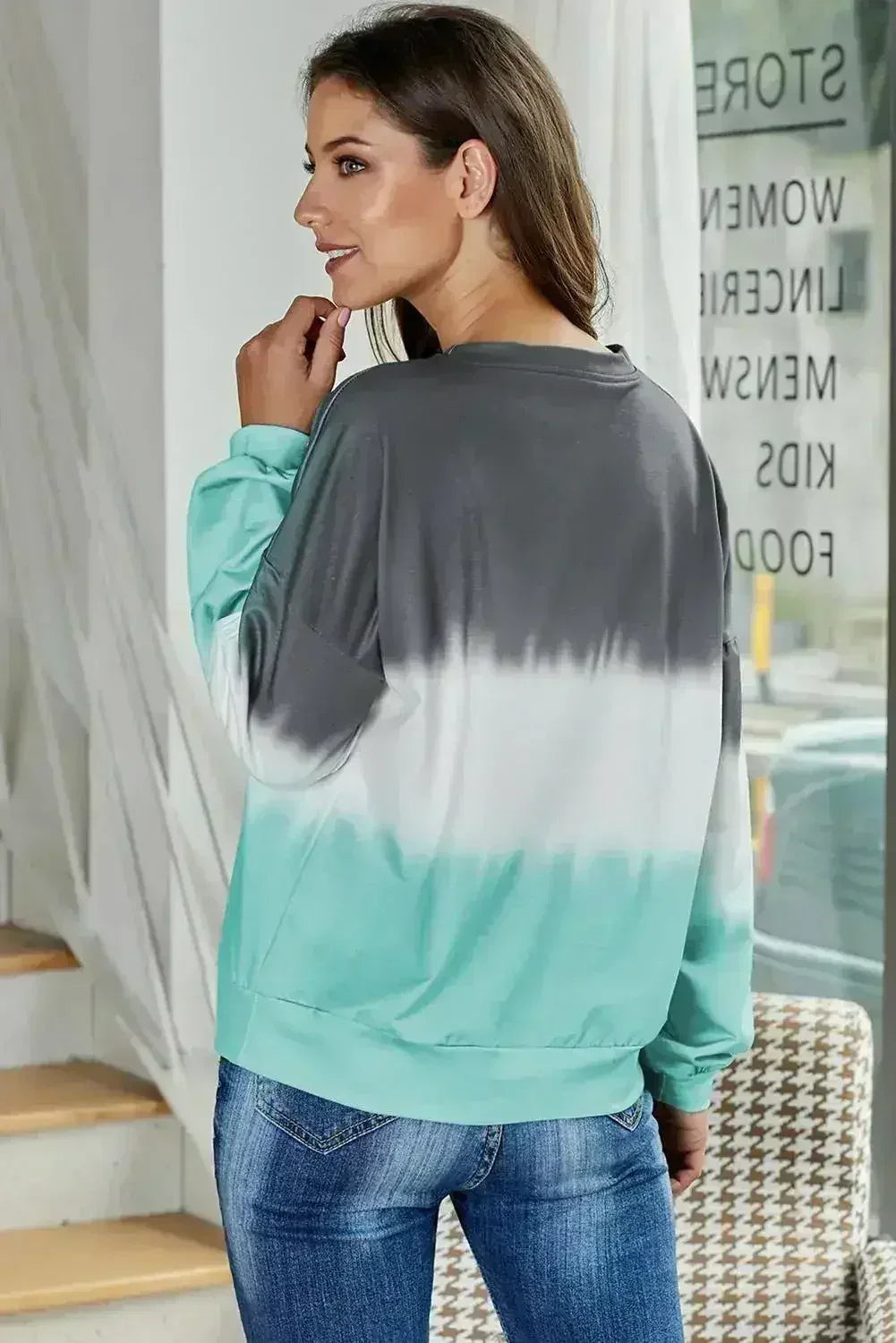 Casual Gray Color Block Tie Dye Pullover Sweatshirt
