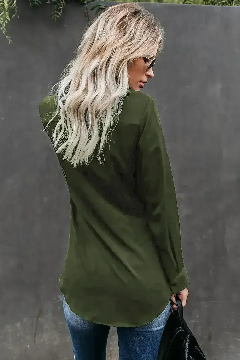 Classic Styles Green Button Down Twist Blouse | Femstylo