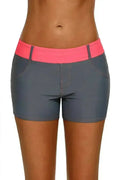 Coral Waistband Faux Denim Sports Shorts Swim Bottoms