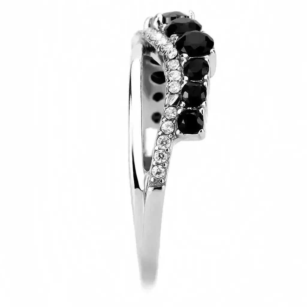 DA269 Stainless Steel Ring – AAA Black CZ – High Polish No Plating