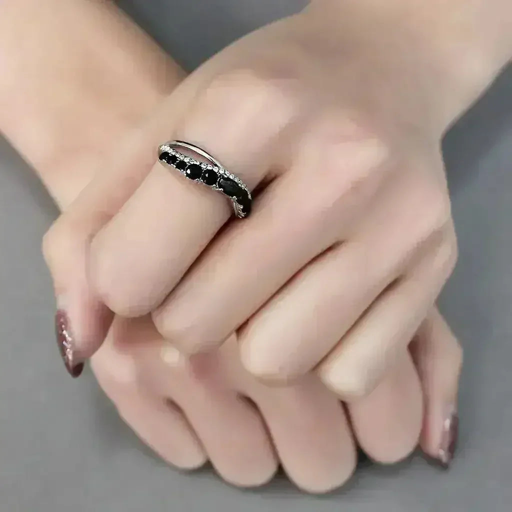 DA269 Stainless Steel Ring – AAA Black CZ – High Polish No Plating