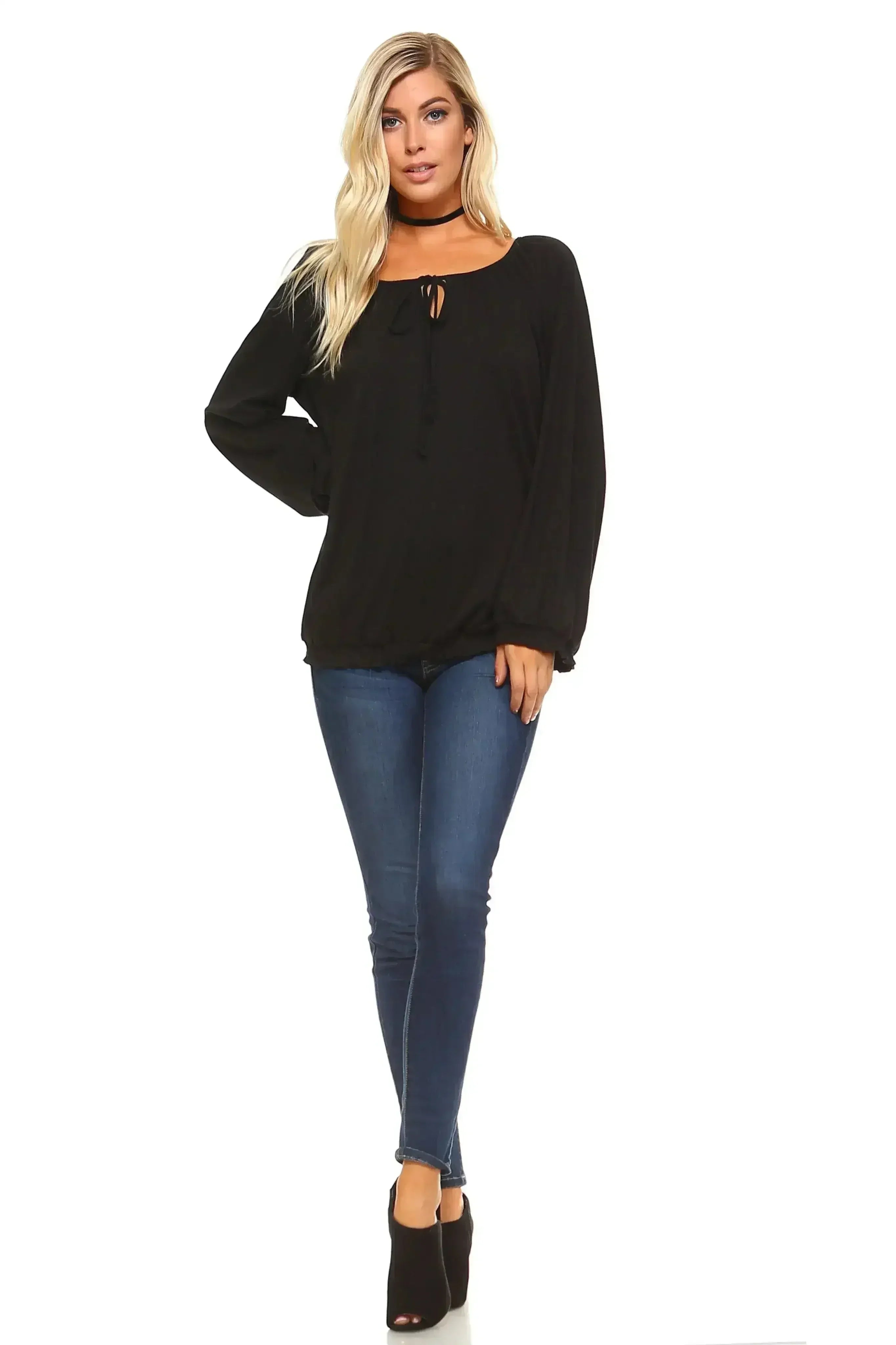 Women's Long Sleeve Solid Peasant Top | Femstylo