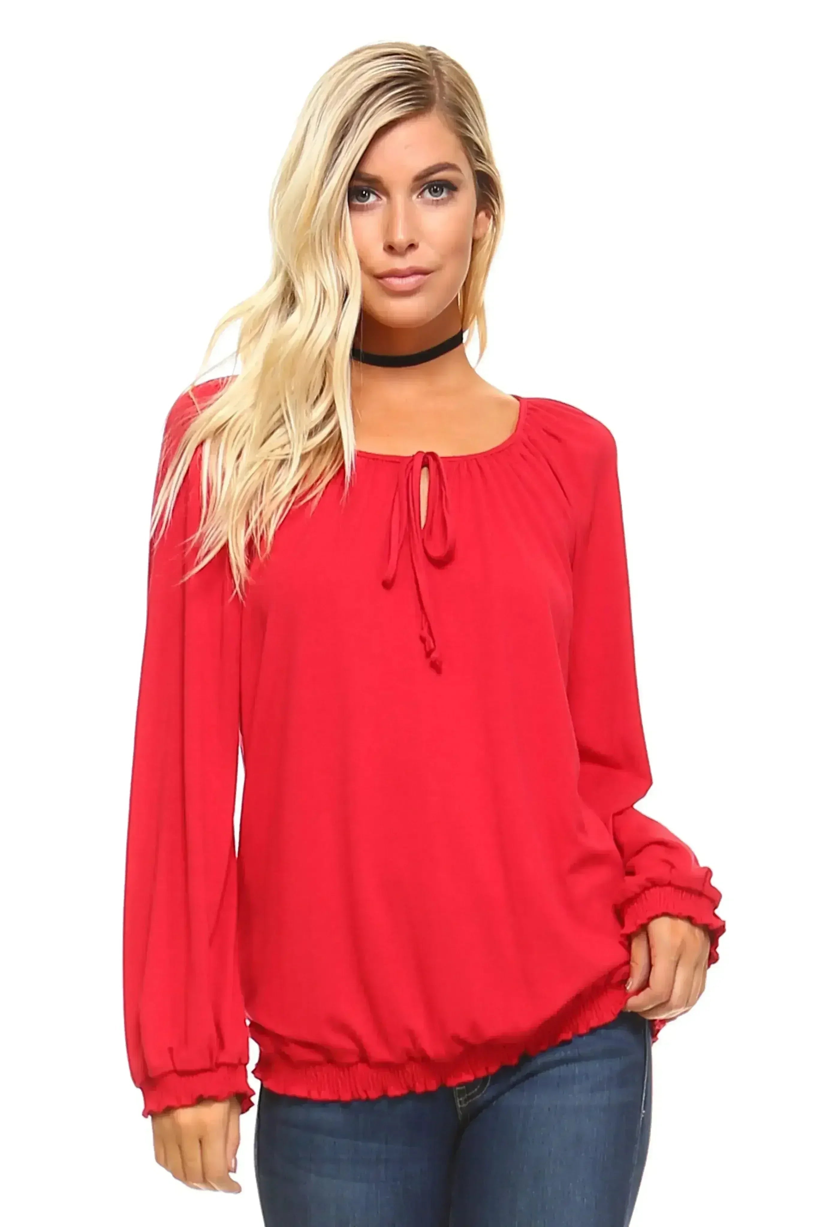Women's Long Sleeve Solid Peasant Top | Femstylo
