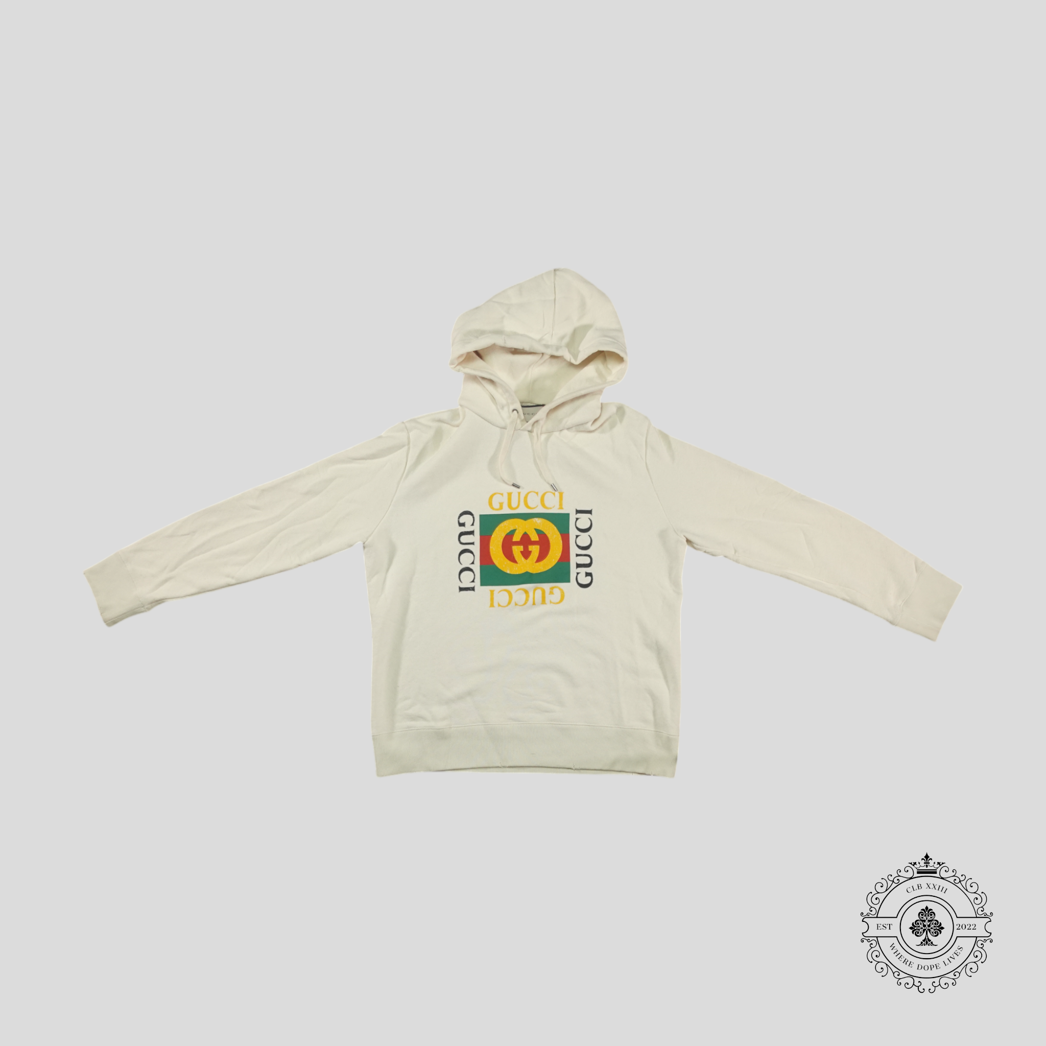 Gucci Distressed Logo Hoodie in Off-White