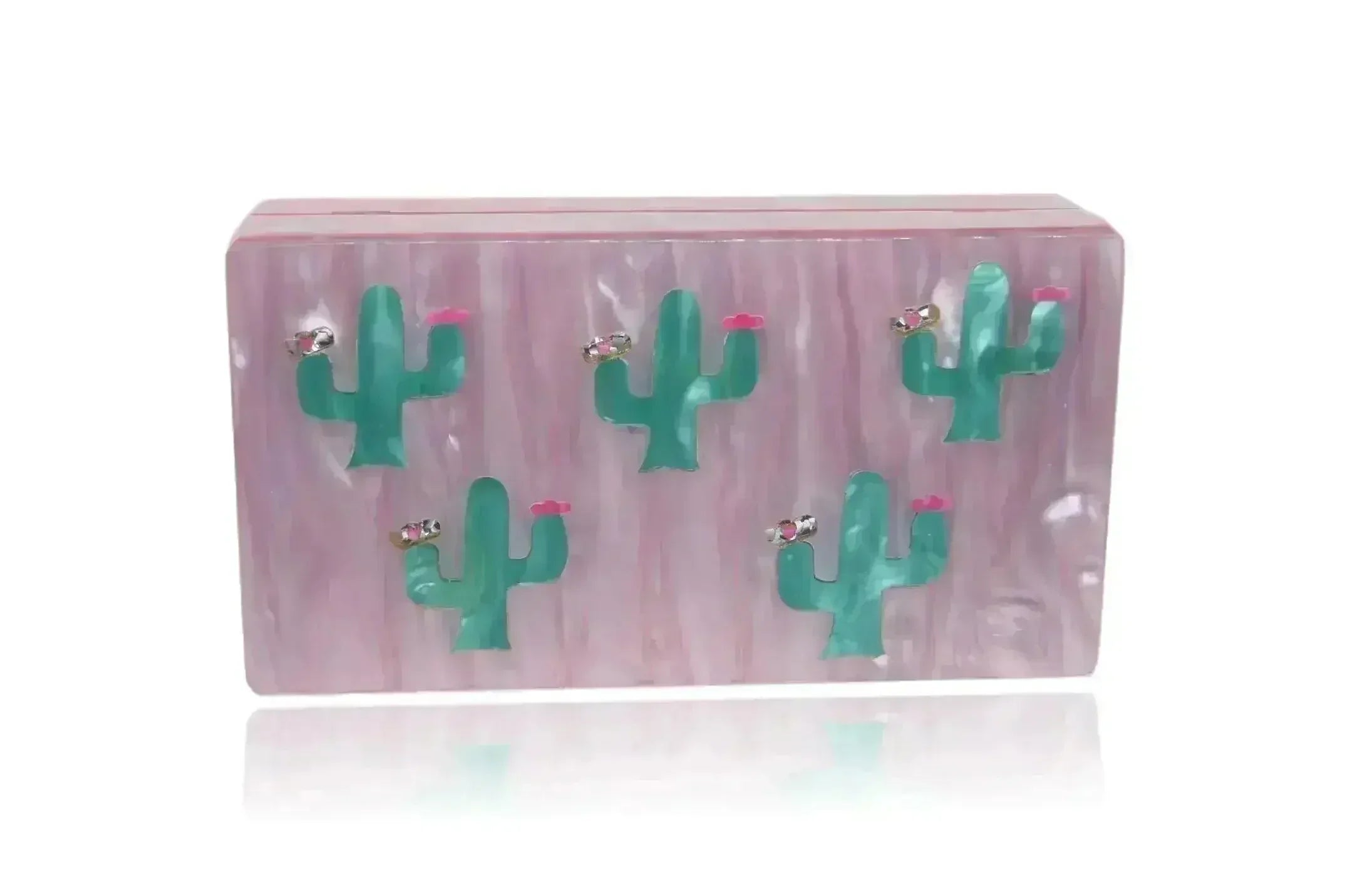 Pink and Green Cactus Acrylic Box Clutch