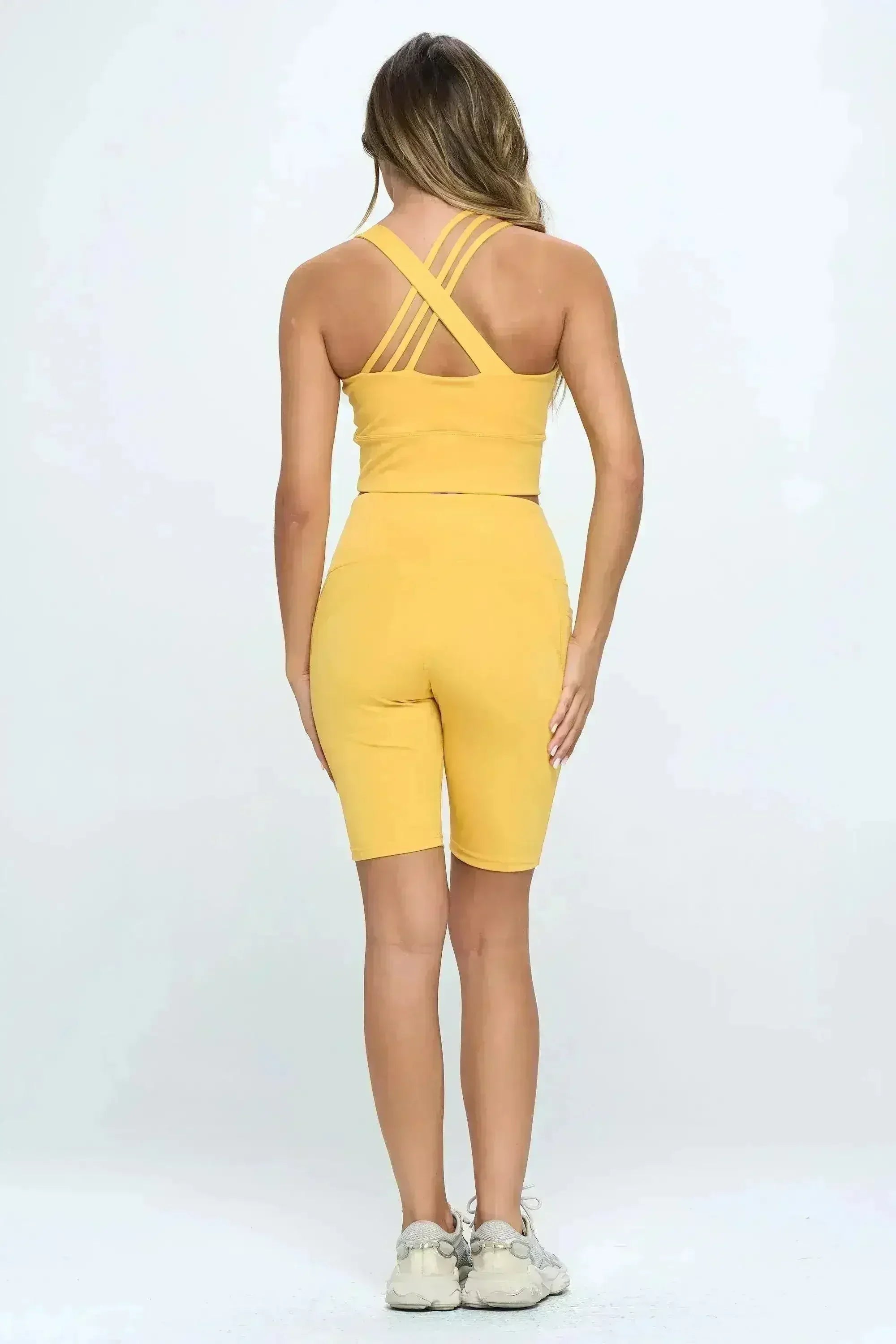 Crisscross Sports Bra & Biker Shorts Set | Femstylo