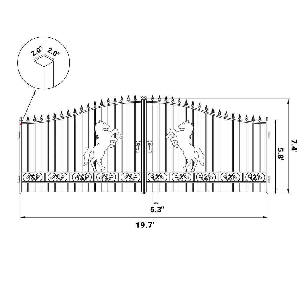 20x8 ft Steel Dual Swing Driveway Gate