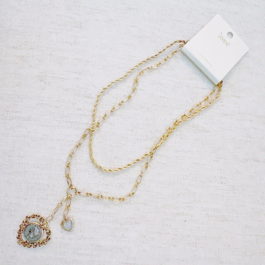 Double Chain Heart Pendant Necklace – Layered Gold Links with