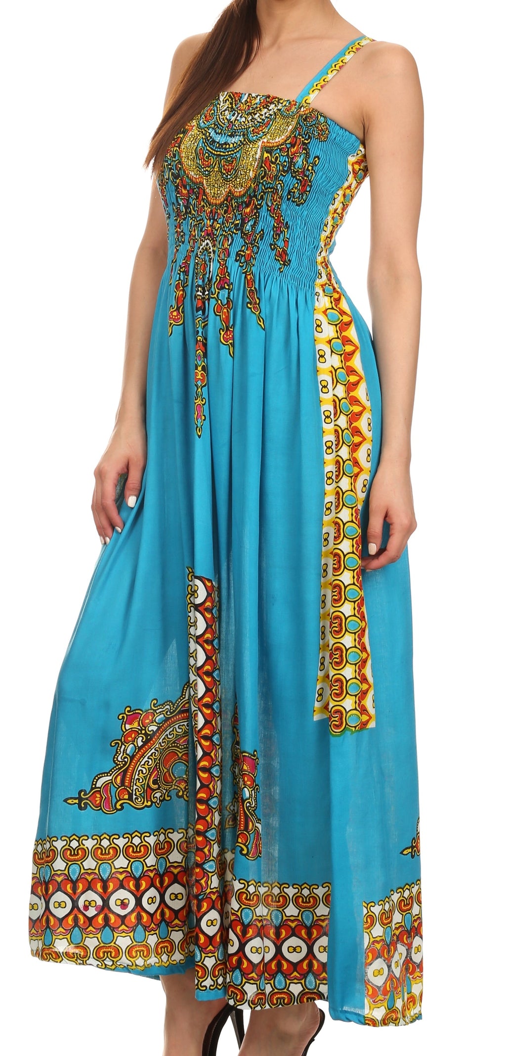 Sakkas Karla Smocked Bust Adjustable Strap Long Dress
