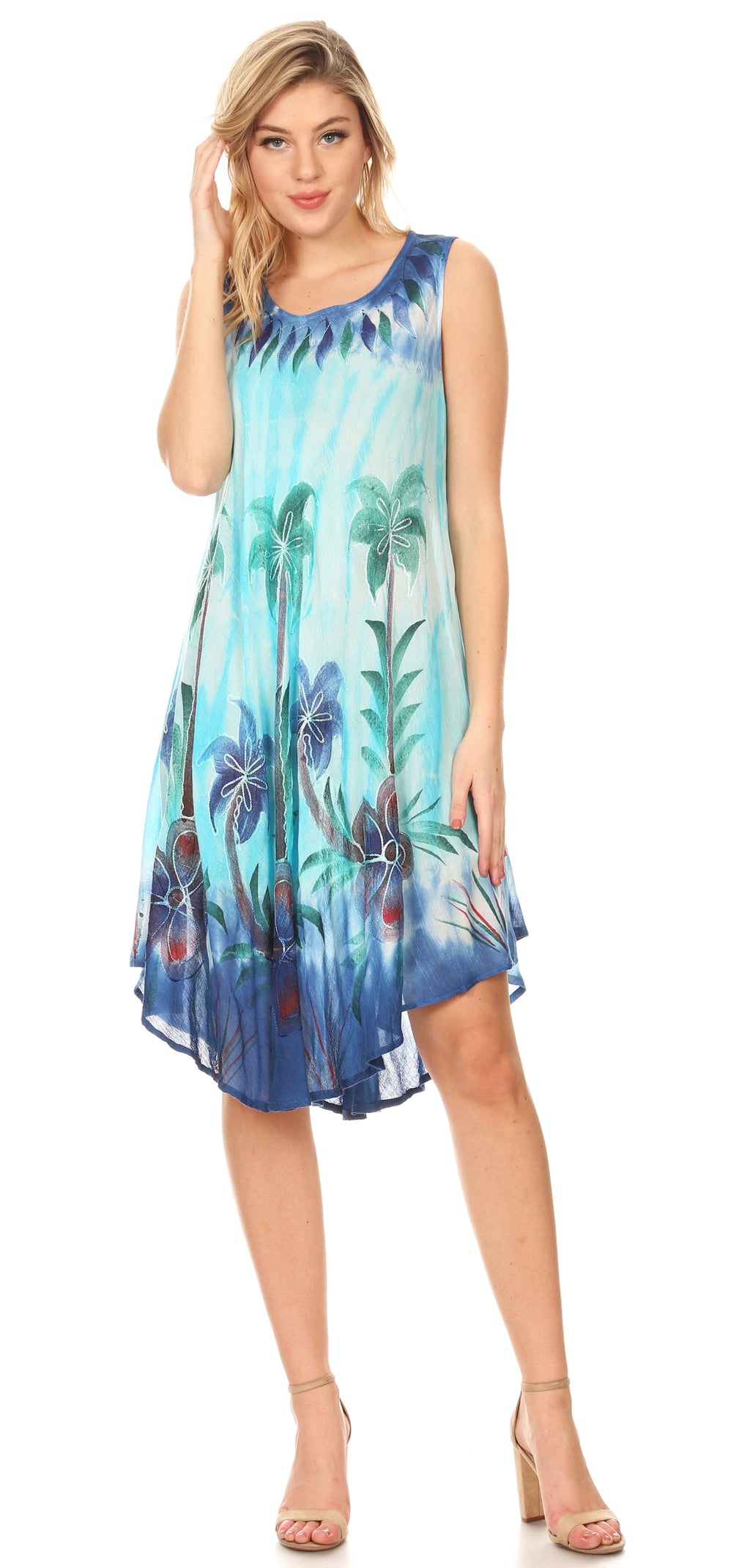 Sakkas Jimena Women's Tie Dye Sleeveless Caftan Dress Sundress Flare Floral Print