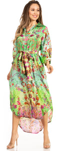 Sakkas Rina Women's Floral Print Maxi Dress with Long Sleeves and Flounce Shirt Design