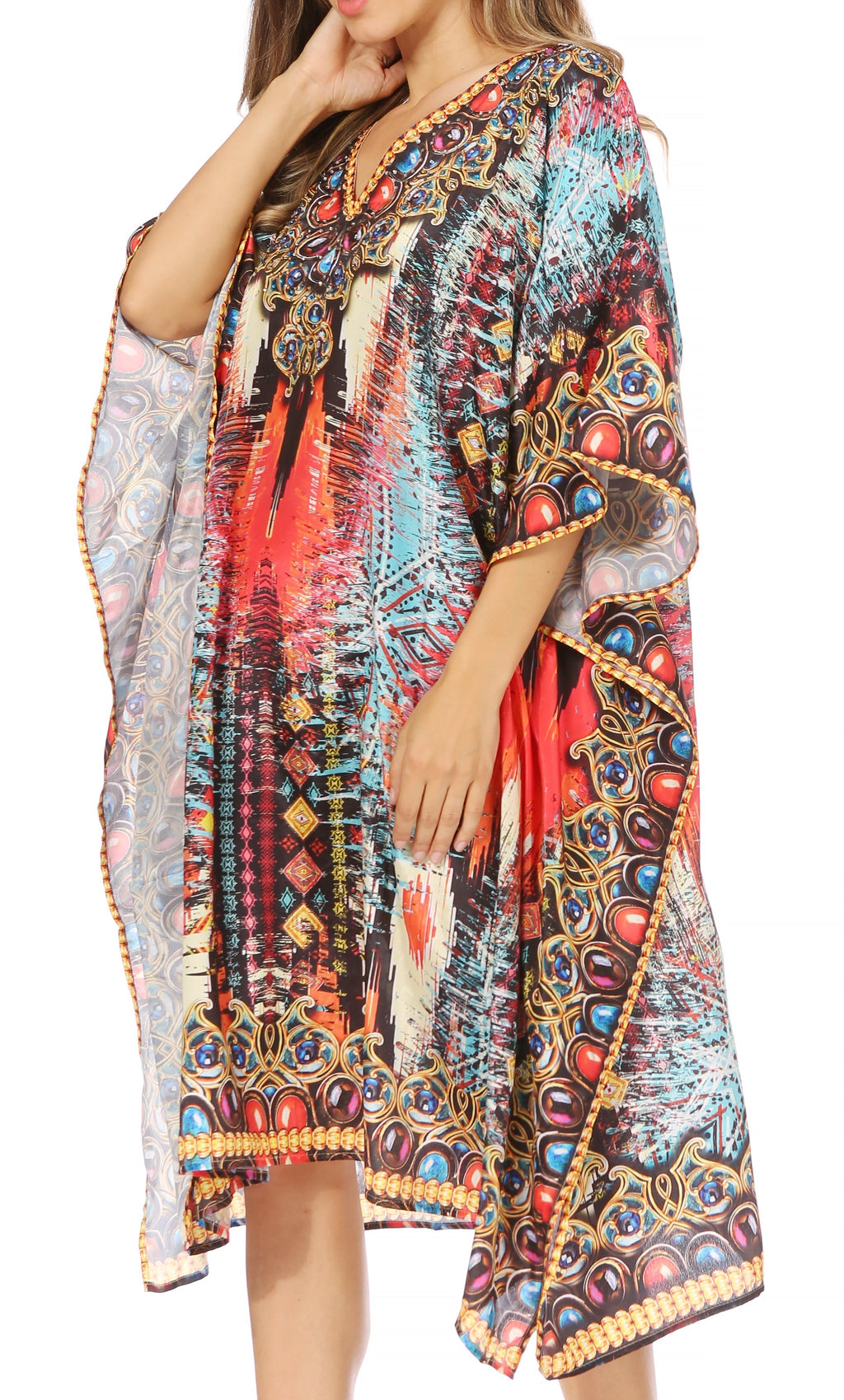 Sakkas MiuMiu Ligthweight Summer Printed Short Caftan Dress / Cover Up