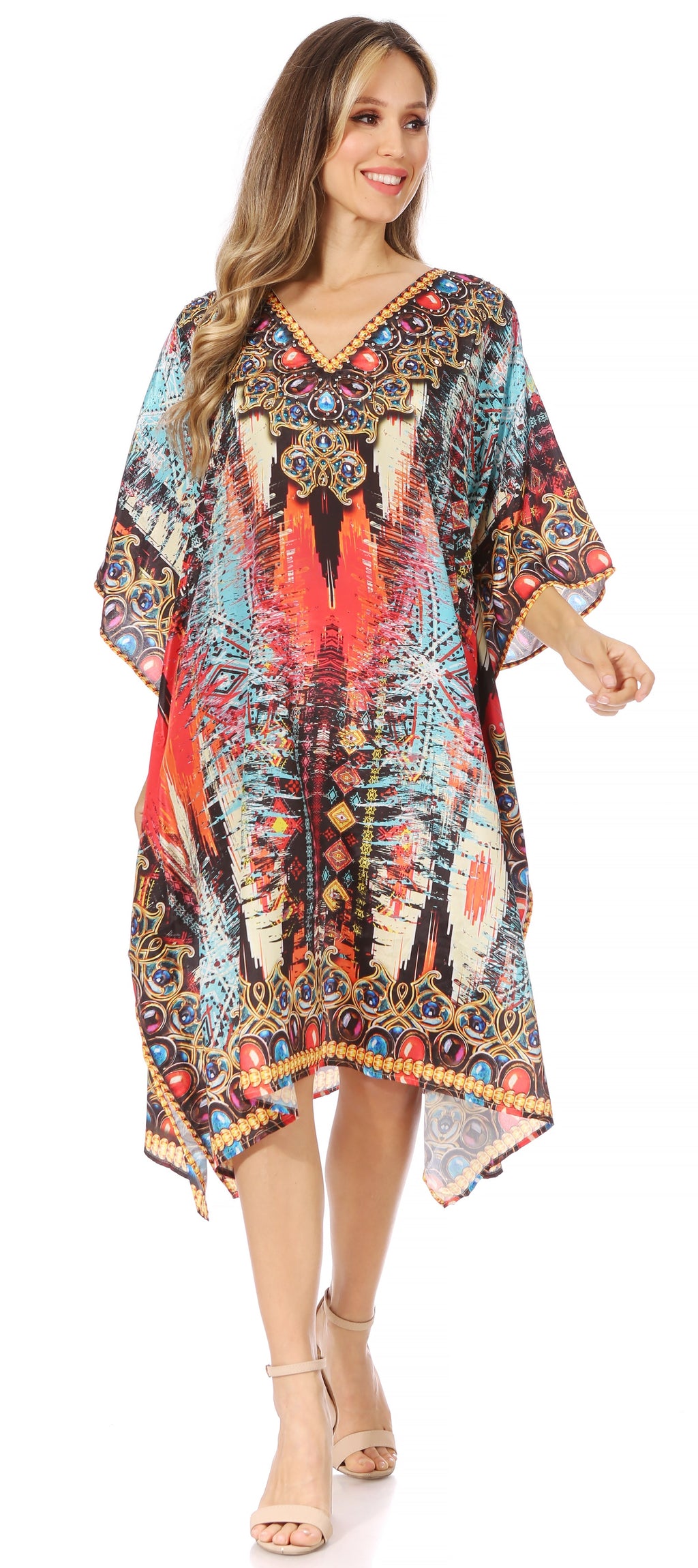 Sakkas MiuMiu Ligthweight Summer Printed Short Caftan Dress / Cover Up