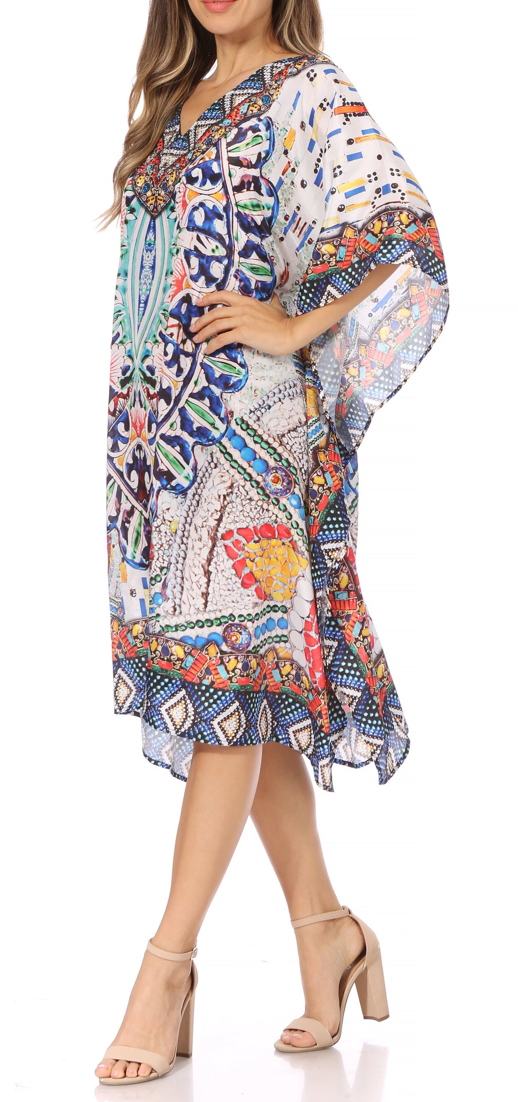 Sakkas MiuMiu Ligthweight Summer Printed Short Caftan Dress / Cover Up