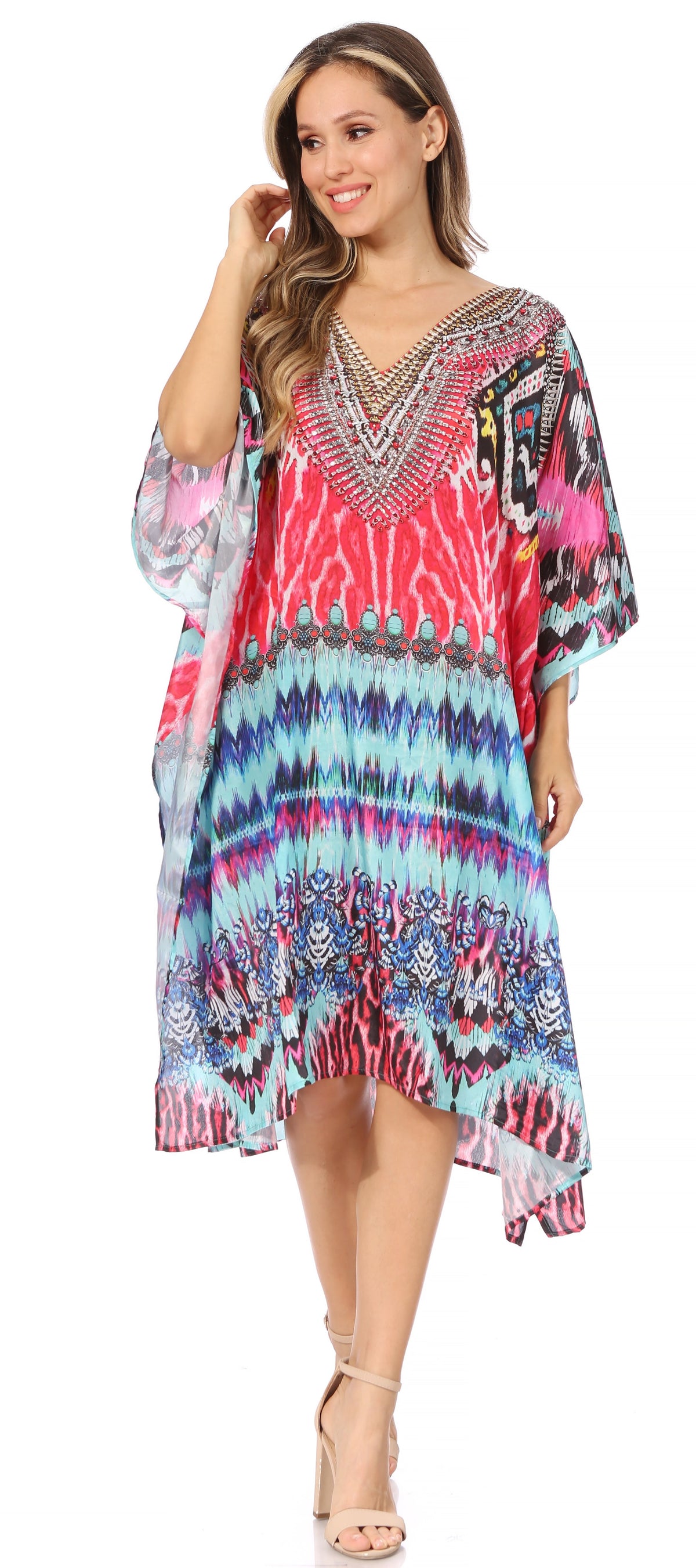 Sakkas MiuMiu Ligthweight Summer Printed Short Caftan Dress / Cover Up