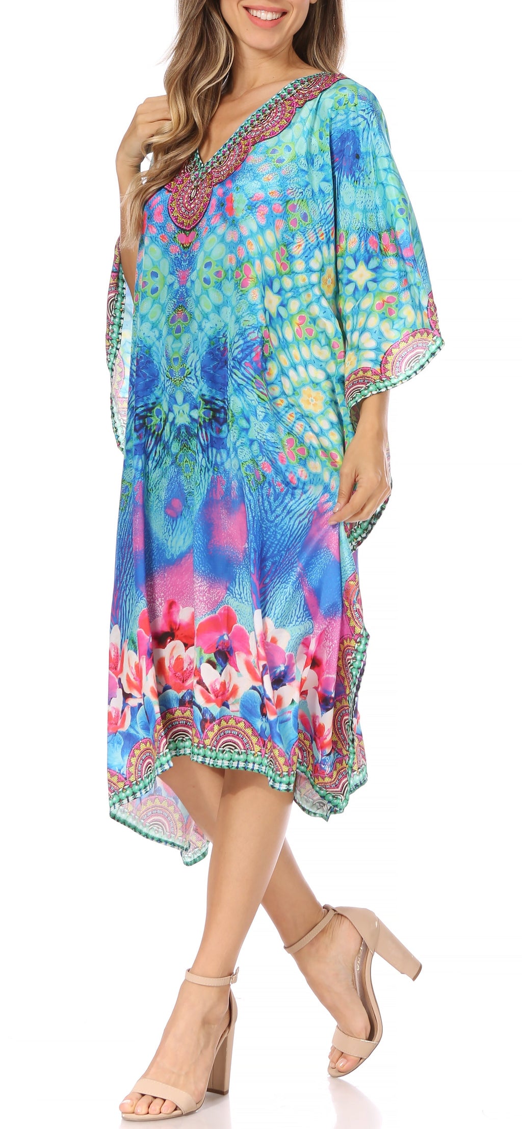 Sakkas MiuMiu Ligthweight Summer Printed Short Caftan Dress / Cover Up